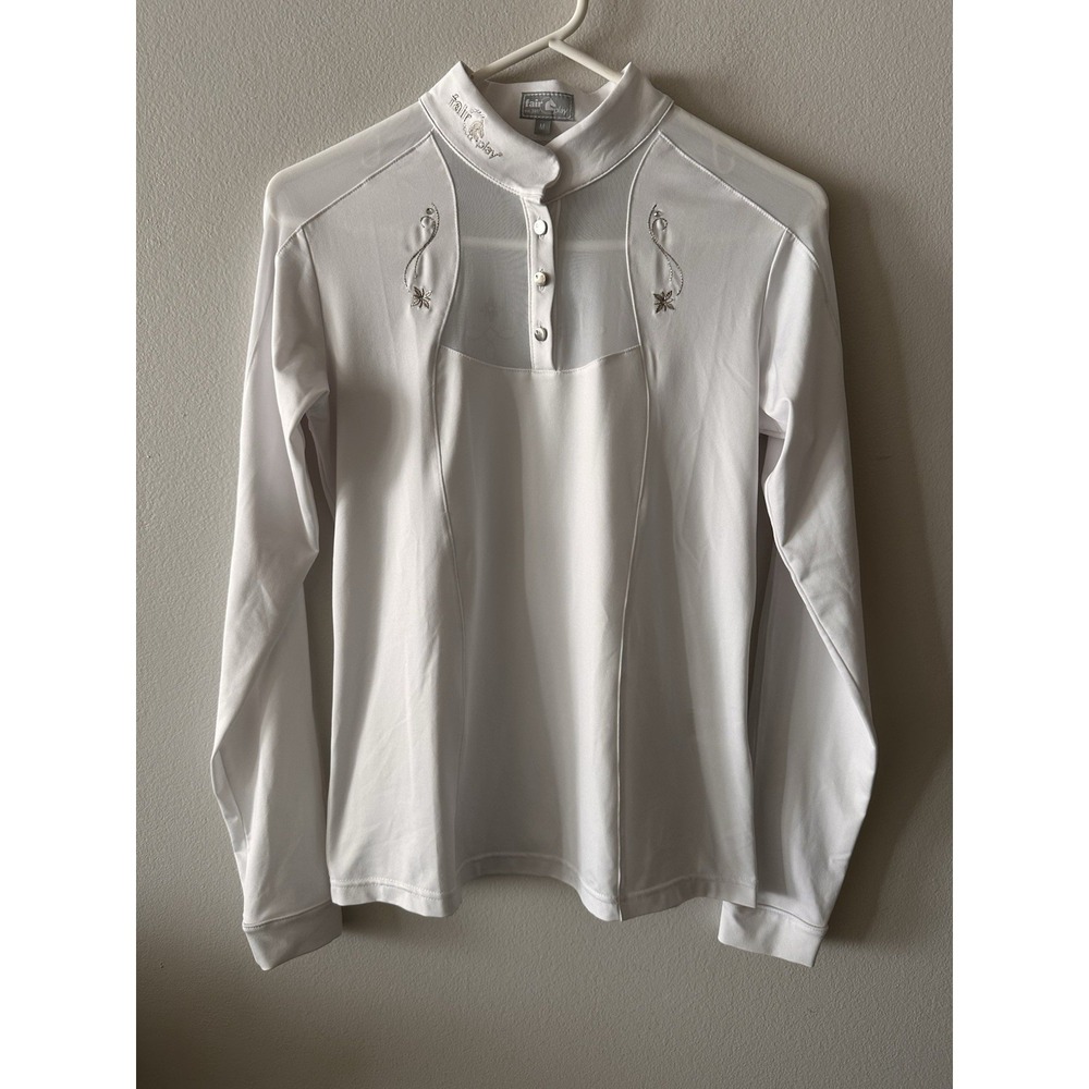 Fair Play Equestrian White Show Shirt Women's M Mesh Vented Crystals Riding